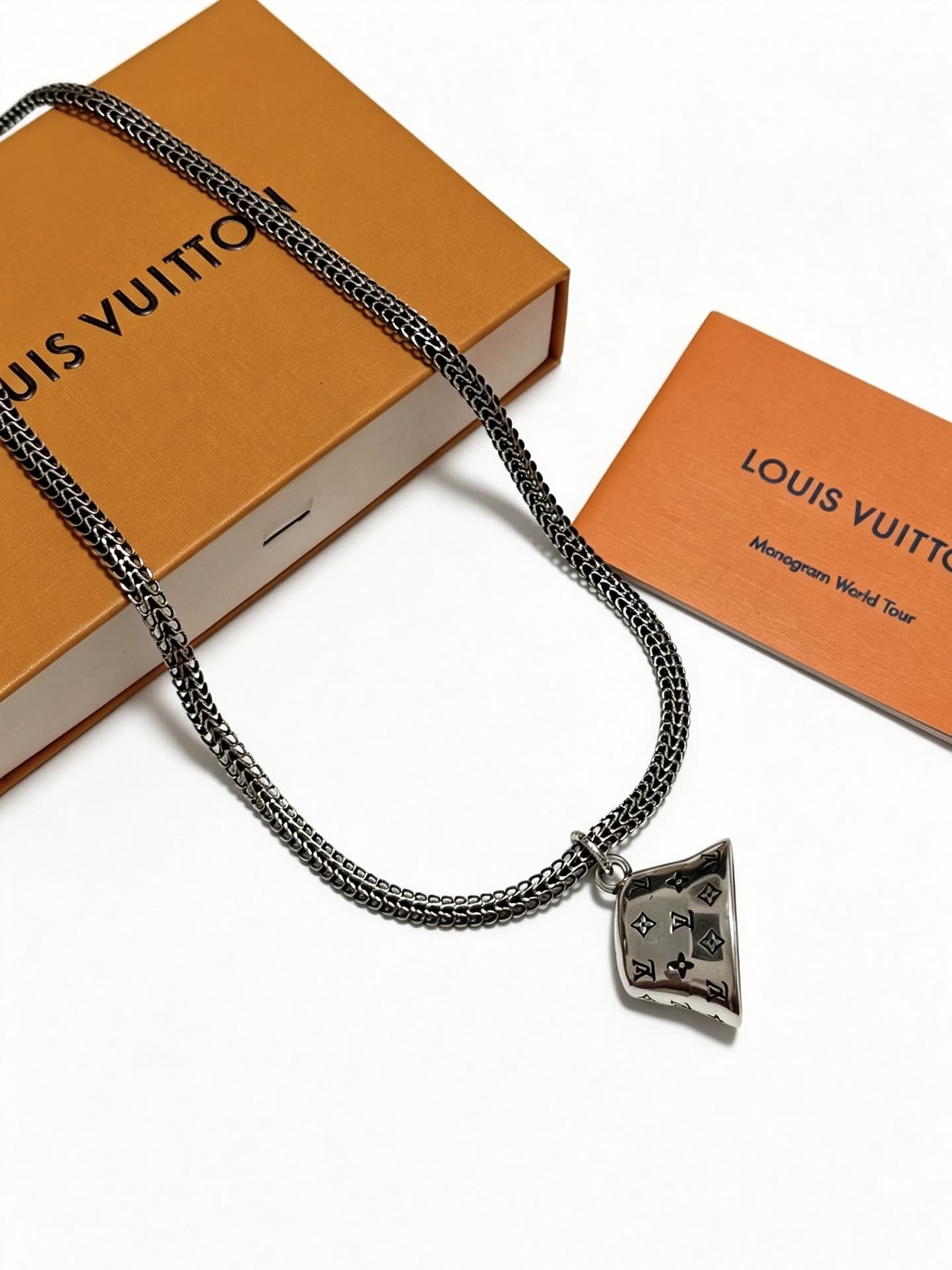 Louis Vuitton Silver Chain Necklace with Bell Pendant